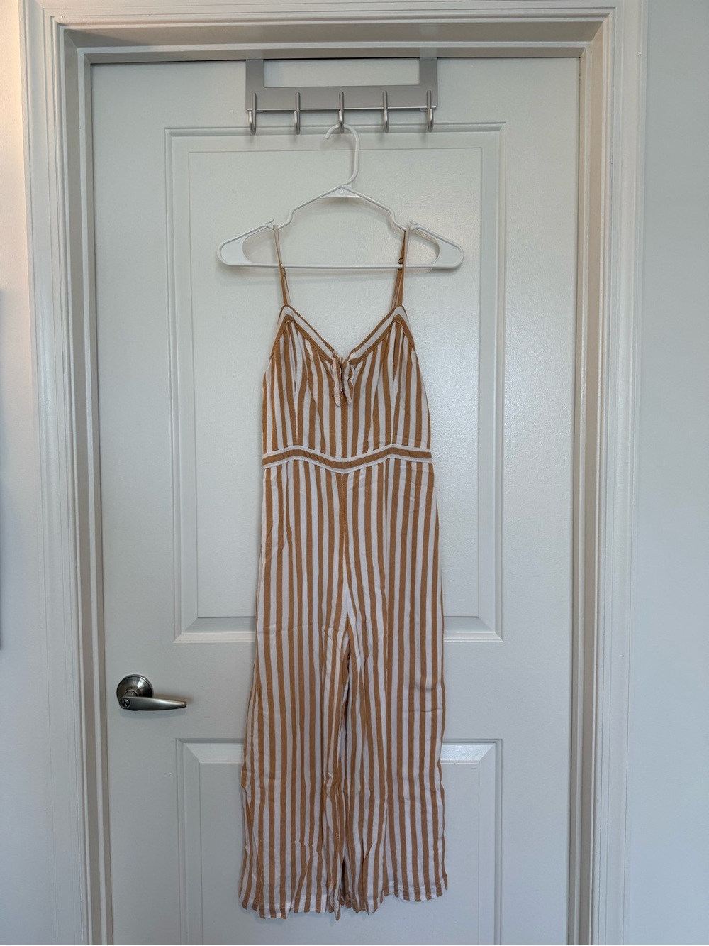 Abercrombie & Fitch Petite Striped Tan & White Wide-Leg Cropped Jumpsuit